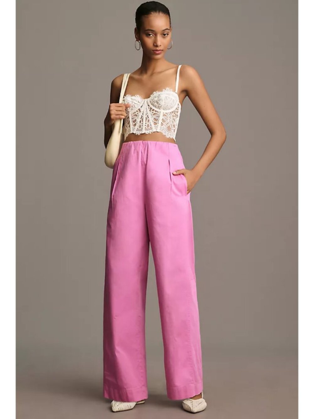 Anthropologie Maeve Pink Curved Poplin Pull-On Pants Size 10 Tall - Picture 5 of 5